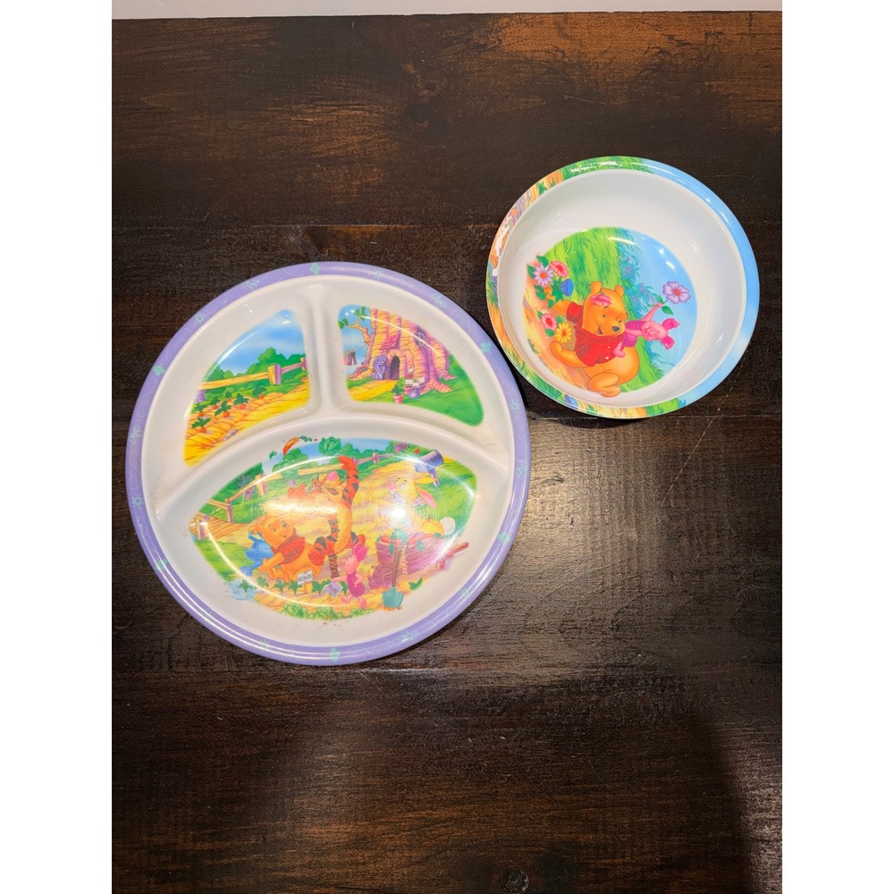 Disney‎ Winnie the Pooh Melamine Divided Plate and Bowl Set Zak Designs Vintage